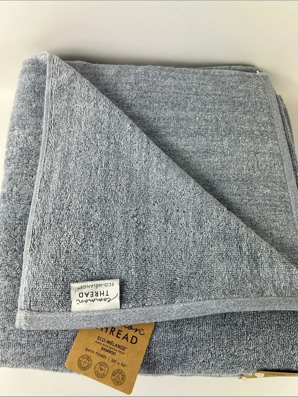 Common Thread Eco-Melange Bamboo Bath Towels Blue Soft Cotton Set of 2 NEW